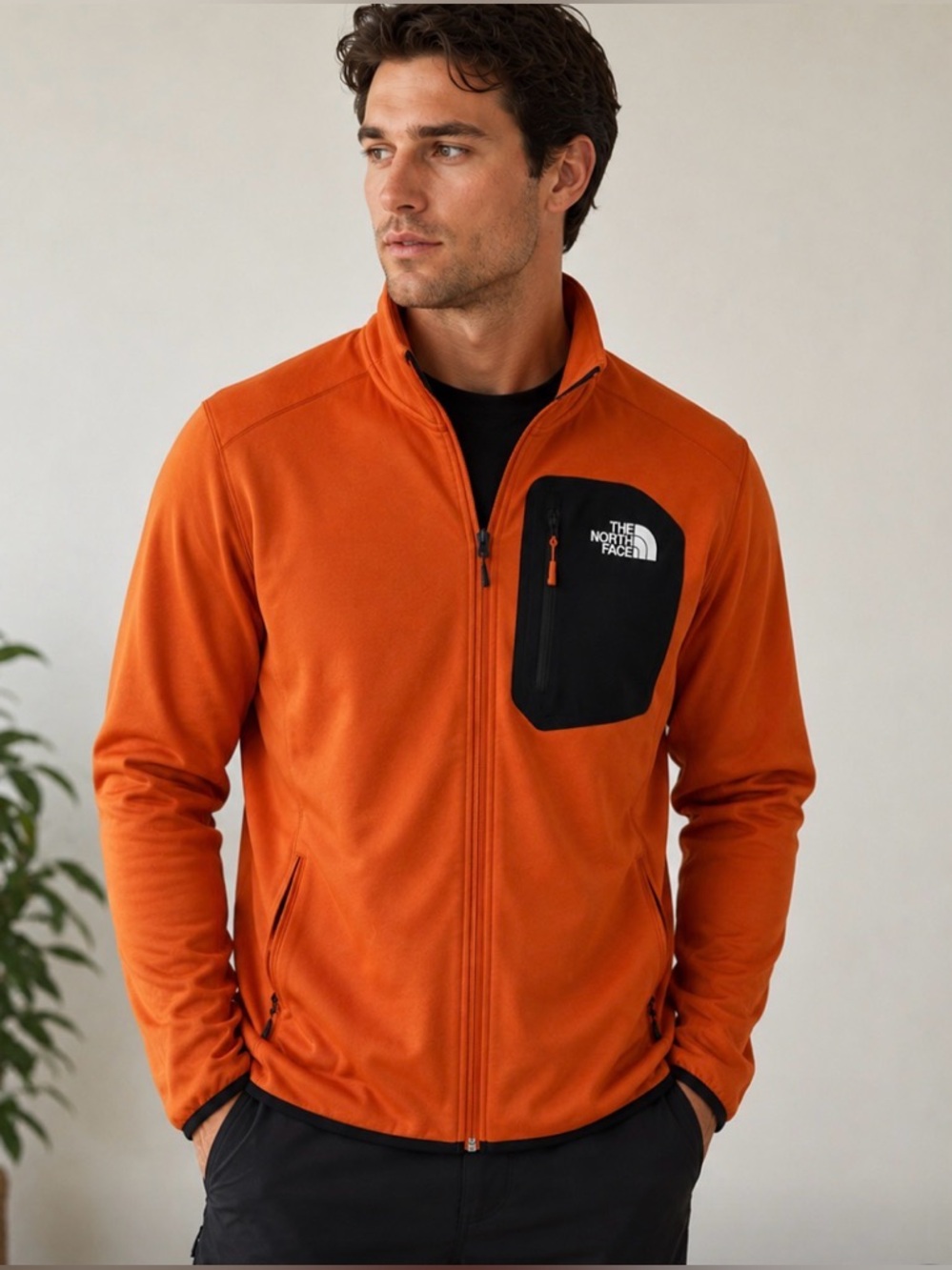 The North Face Mens Small Orange Full Zip Jacket Fleece Outdoor Layer